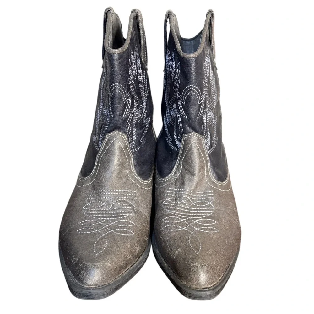 London Rebel Grey Black Nashville Western Boots Distressed Women's Size 8‎